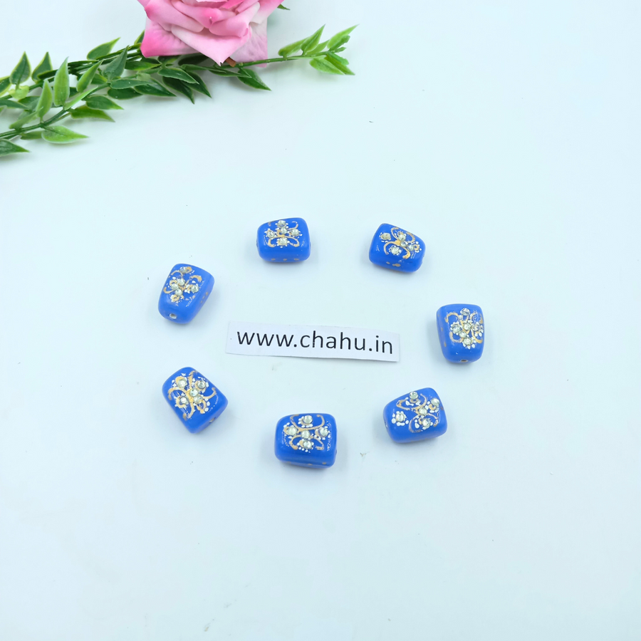 17x11mm Light Blue Meenakari Kundan Tumble Beads - 25 Pieces