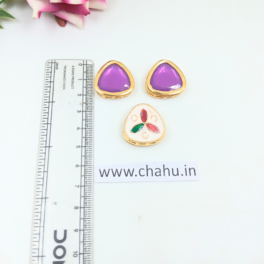20 mm Smooth Top Purple Triangle Kundan  - Pack of 10