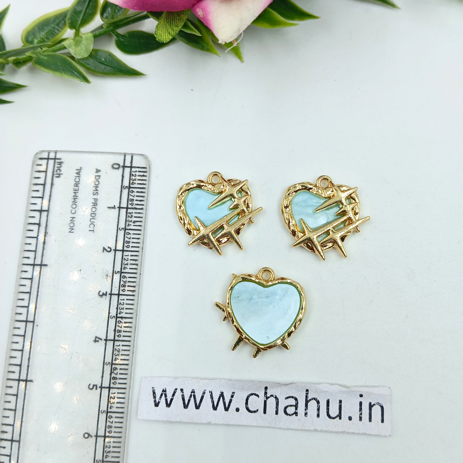 Golden Sky Blue Heart Cross Charms - 5 Pieces